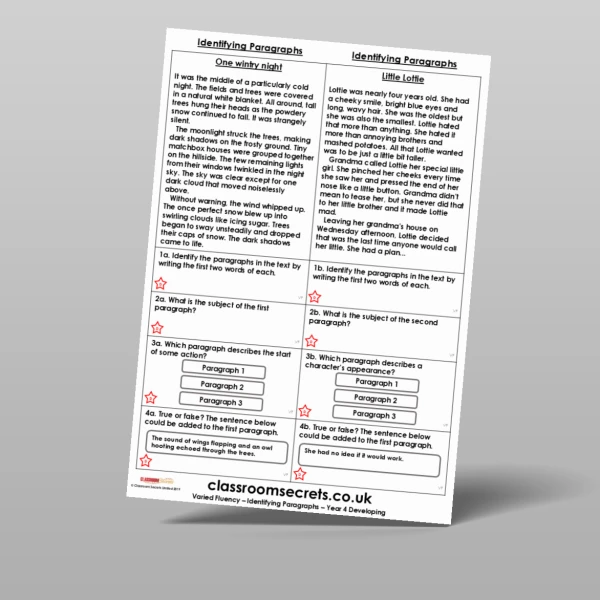 An image of the Free Identifying Paragraphs Varied Fluency Resource