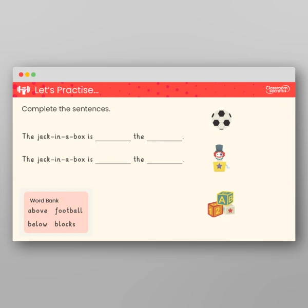 An image of the Describe Position - Above and Below Teaching PPT Resource