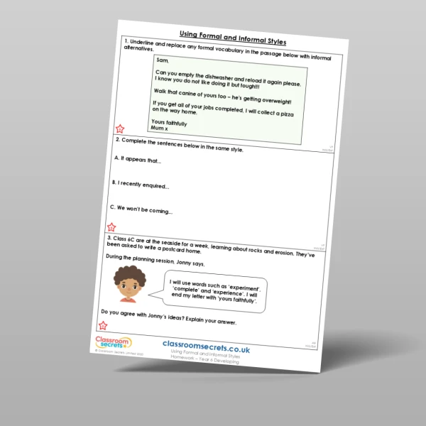 An image of the Using Formal and Informal Styles Homework Resource