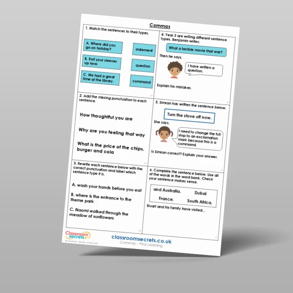 An image of the Commas Prior Learning Resource