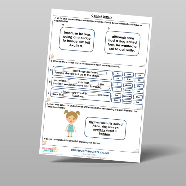 An image of the Free Capital Letters Homework Resource