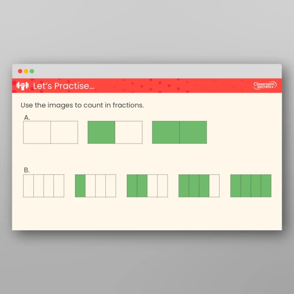 An image of the Count in Fractions up to a Whole Teaching PowerPoint Resource