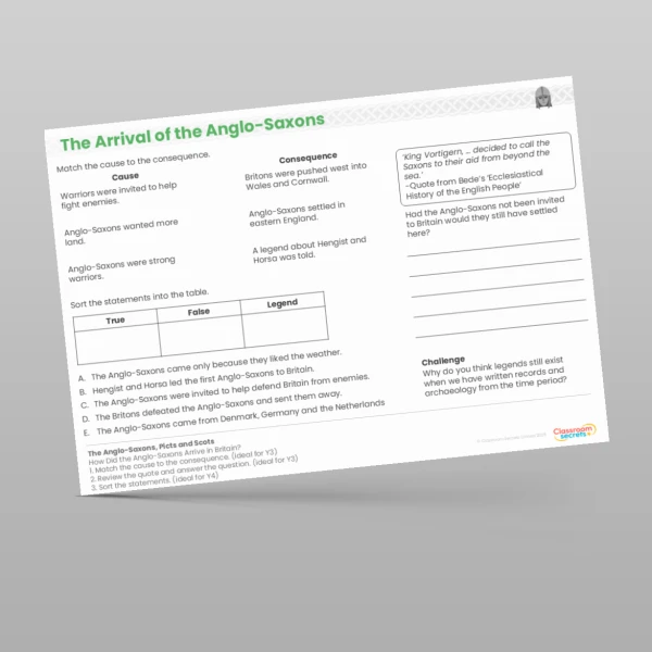 An image of the Lesson 2: How Did the Anglo-Saxons Arrive in Britain? Worksheet Resource
