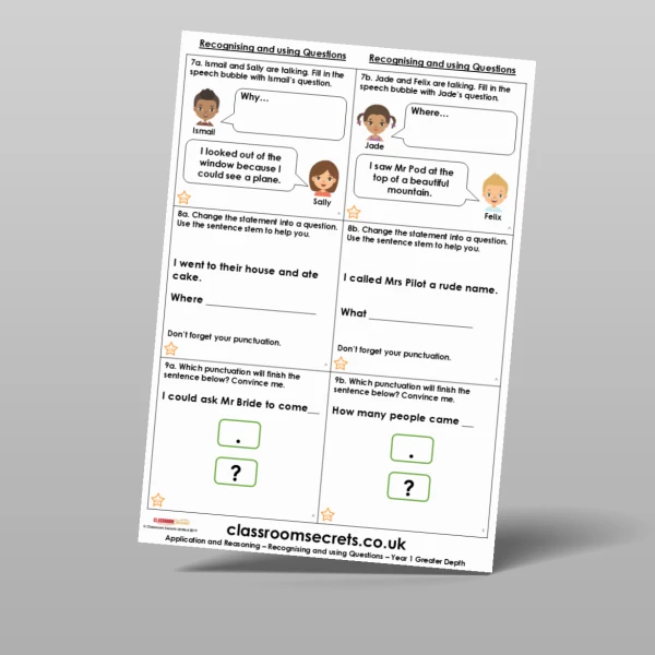 An image of the Recognising and using Questions Application and Reasoning Resource