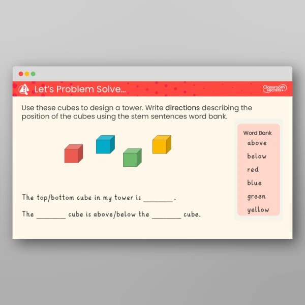 An image of the Describe Position - Above and Below Teaching PPT Resource