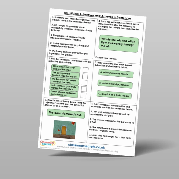 An image of the Identifying Adjectives and Adverbs in Sentences Prior Learning Resource