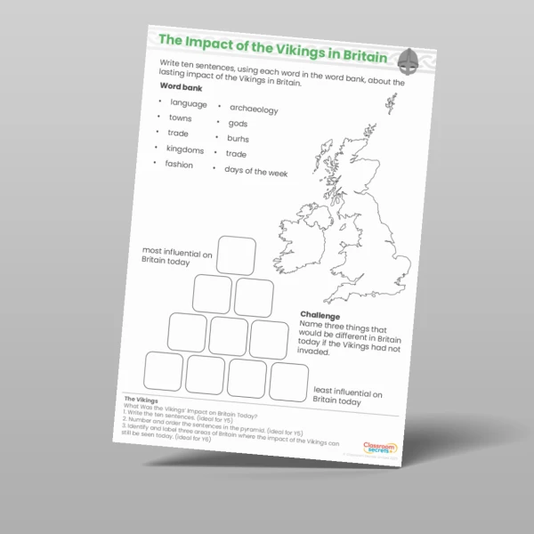An image of the The Vikings What Was the Vikings' Impact on Britain Today? Worksheet Resource
