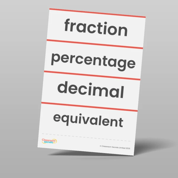 An image of the Fractions, Decimals and Percentages Vocabulary Pack Resource