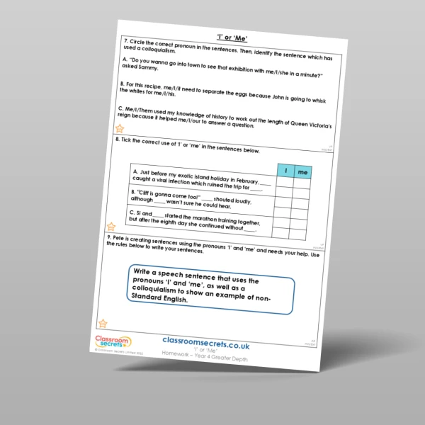 An image of the 'I' or 'Me' Homework Resource