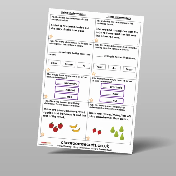 An image of the Free Using Determiners Varied Fluency Resource