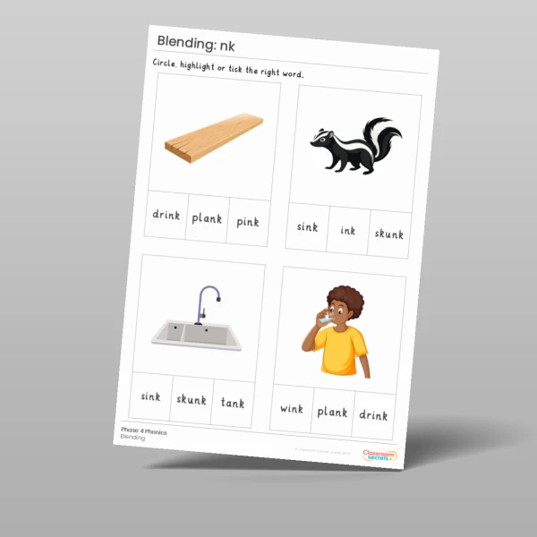 An image of the Phonics Blending Activities: nk Resource