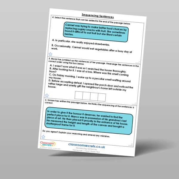 An image of the Sequencing Sentences Homework Resource