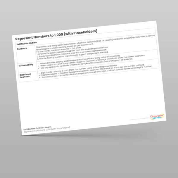 An image of the Represent Numbers to 1,000 (with Placeholders) Skill Builder Outline Resource