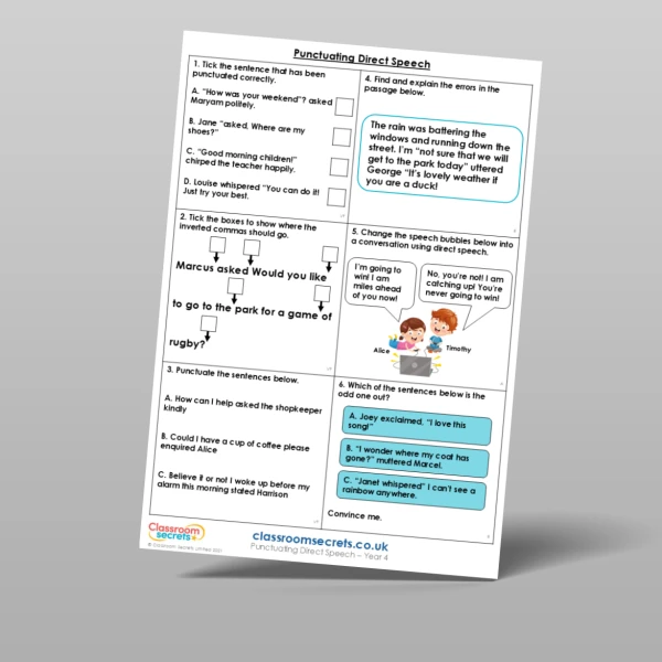 An image of the Punctuating Direct Speech Mixed Activity Resource