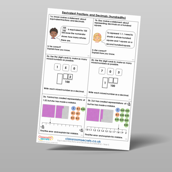 Year 5 Equivalent Fractions And Decimals Hundredths Reasoning And ...