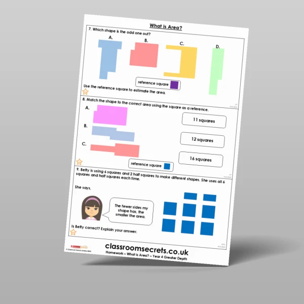 An image of the Free What is Area? Homework Resource