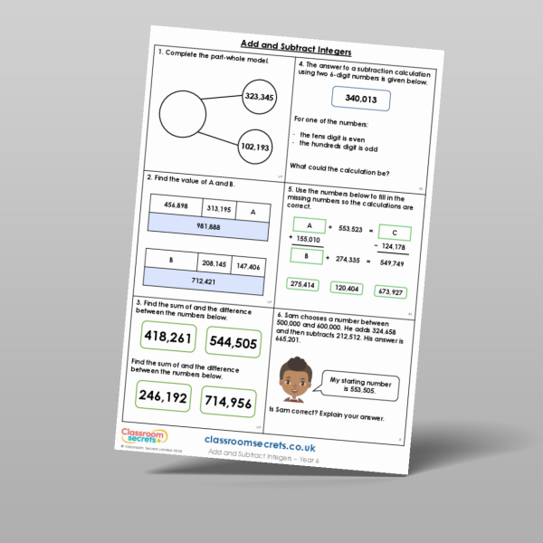 Year 6 Add And Subtract Integers Mixed Activity Resource | Classroom ...