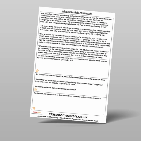 An image of the Using Speech in Paragraphs Application and Reasoning Resource