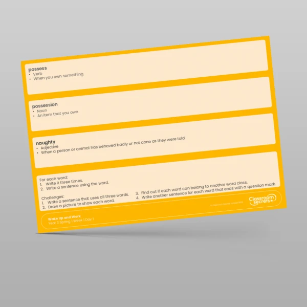 An image of the Spring 1 Week 1 Wake Up and Work Resource