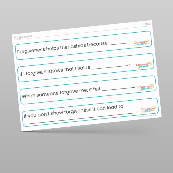 An image of the Values - Forgiveness Stem Sentences Resource