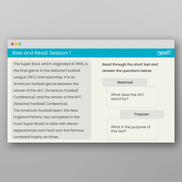 An image of the Rise and Read The Super Bowl Resource