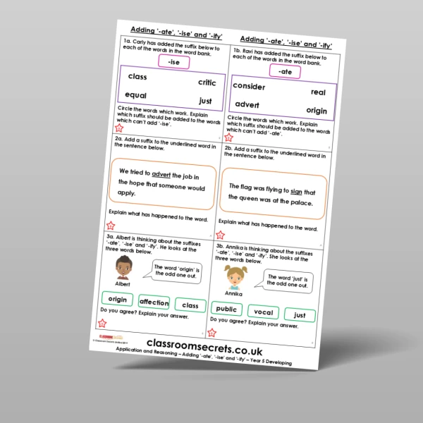 An image of the Adding '-ate', '-ise' and '-ify' Application and Reasoning Resource