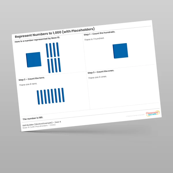 An image of the Represent Numbers to 1,000 Base 10 (with Placeholders - Ones) Skill Builder Resource