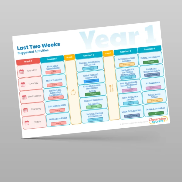 An image of the Last Two Weeks of Summer Timetable Resource