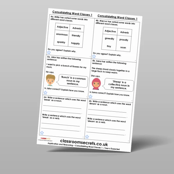 An image of the Consolidating Word Classes 1 Application and Reasoning Resource