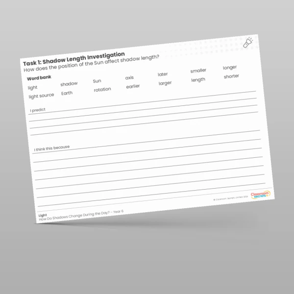 An image of the Lesson 4: Shadow Length Investigation Worksheet Resource