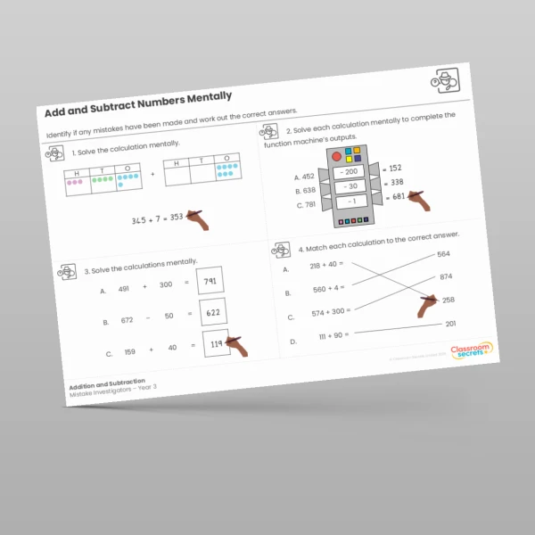 An image of the Addition and Subtraction Mistake Investigators Resource