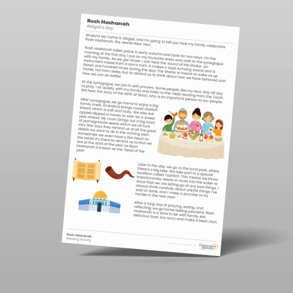 An image of the Rosh Hashanah Reading Activity Resource