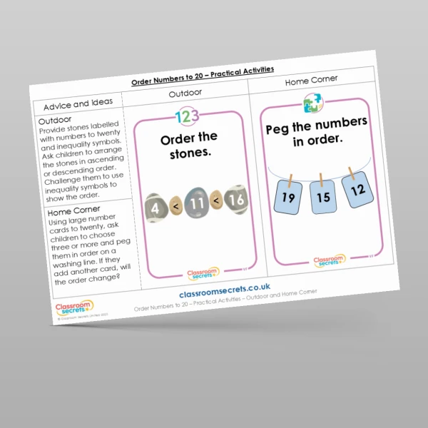 An image of the Order Numbers to 20 Practical Activities Resource