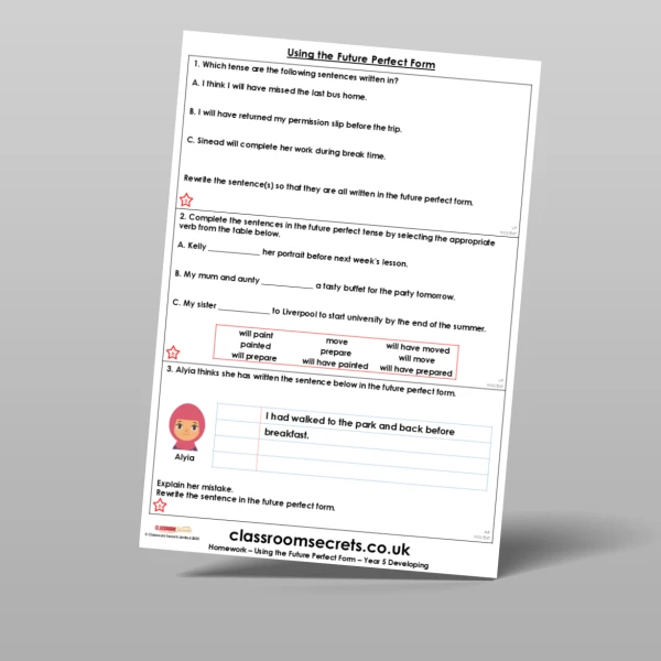 An image of the Using the Future Perfect Form Homework Resource
