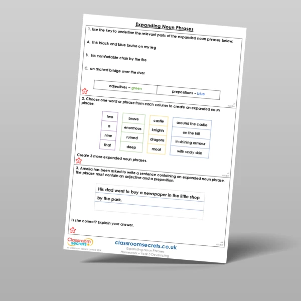 An image of the Expanding Noun Phrases Homework Resource
