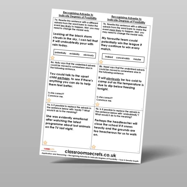 An image of the Recognising Adverbs to Indicate Degrees of Possibility Application and Reasoning Resource