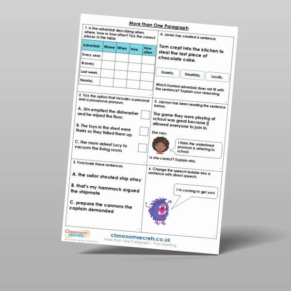 An image of the More than One Paragraph Prior Learning Resource