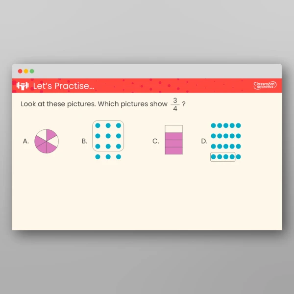 An image of the Recognise Three Quarters Teaching PPT Resource