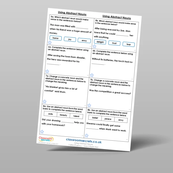 An image of the Using Abstract Nouns Varied Fluency Resource