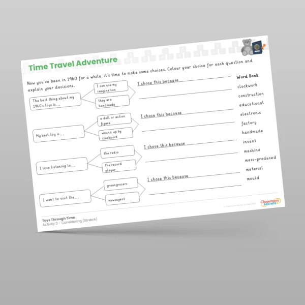 An image of the Time Travel Adventure - Toys Through Time Resource