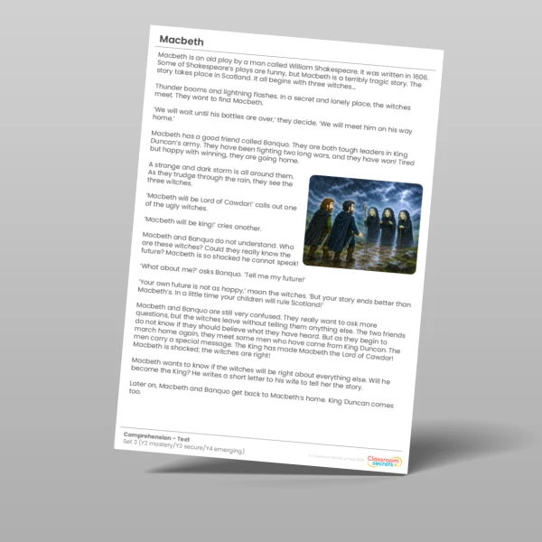 An image of the Macbeth Comprehension Pack Resource