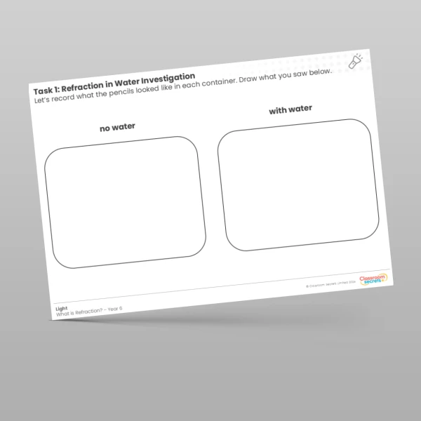An image of the Lesson 5: Refraction in Water Investigation Worksheet Resource