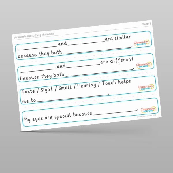 An image of the Animals including Humans Stem Sentences Resource