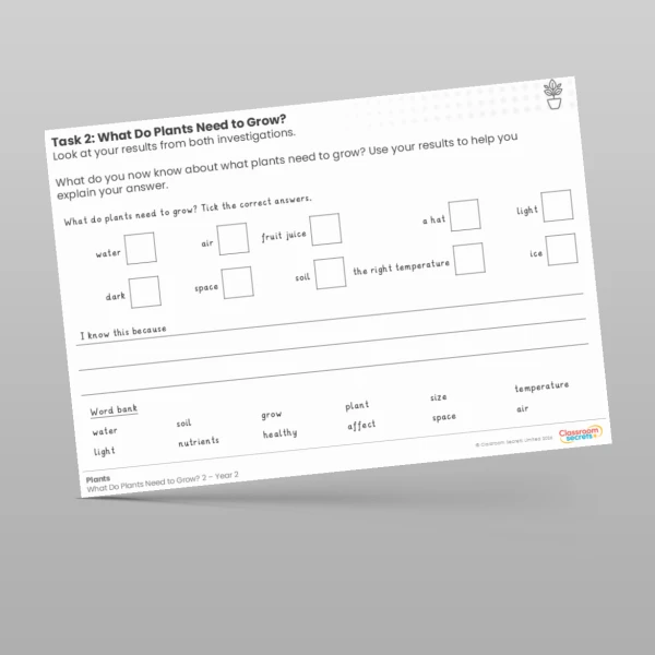 An image of the Lesson 4: What Do Plants Need to Grow? 2 Worksheet Resource
