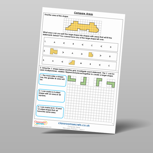 Year 4 Compare Areas Discussion Problem Resource | Classroom Secrets
