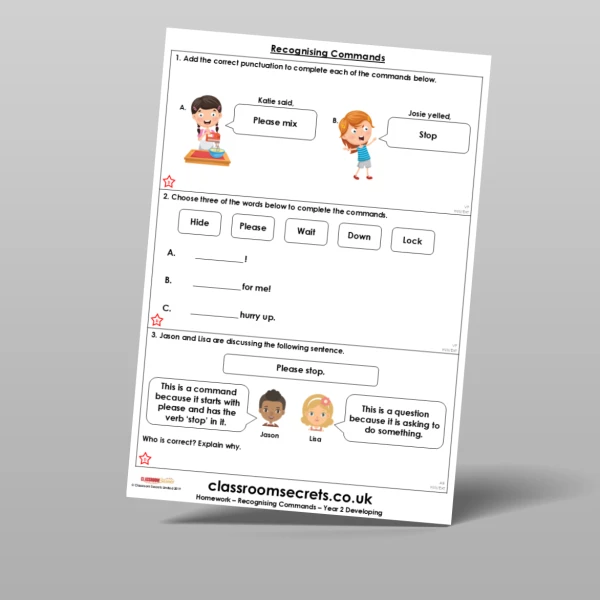 An image of the Recognising Commands Homework Resource