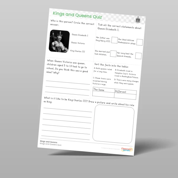 An image of the History Kings and Queens Quiz Resource