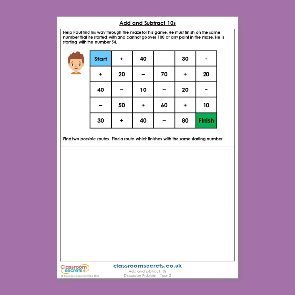 Year 2 Add and Subtract 10s Addition and Subtraction Deeper Reasoning Discussion Problem