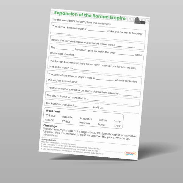 An image of the Lesson 1: How Did the Roman Empire Expand? Worksheet Resource