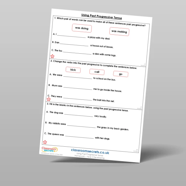 An image of the Using Past Progressive Tense Homework Resource